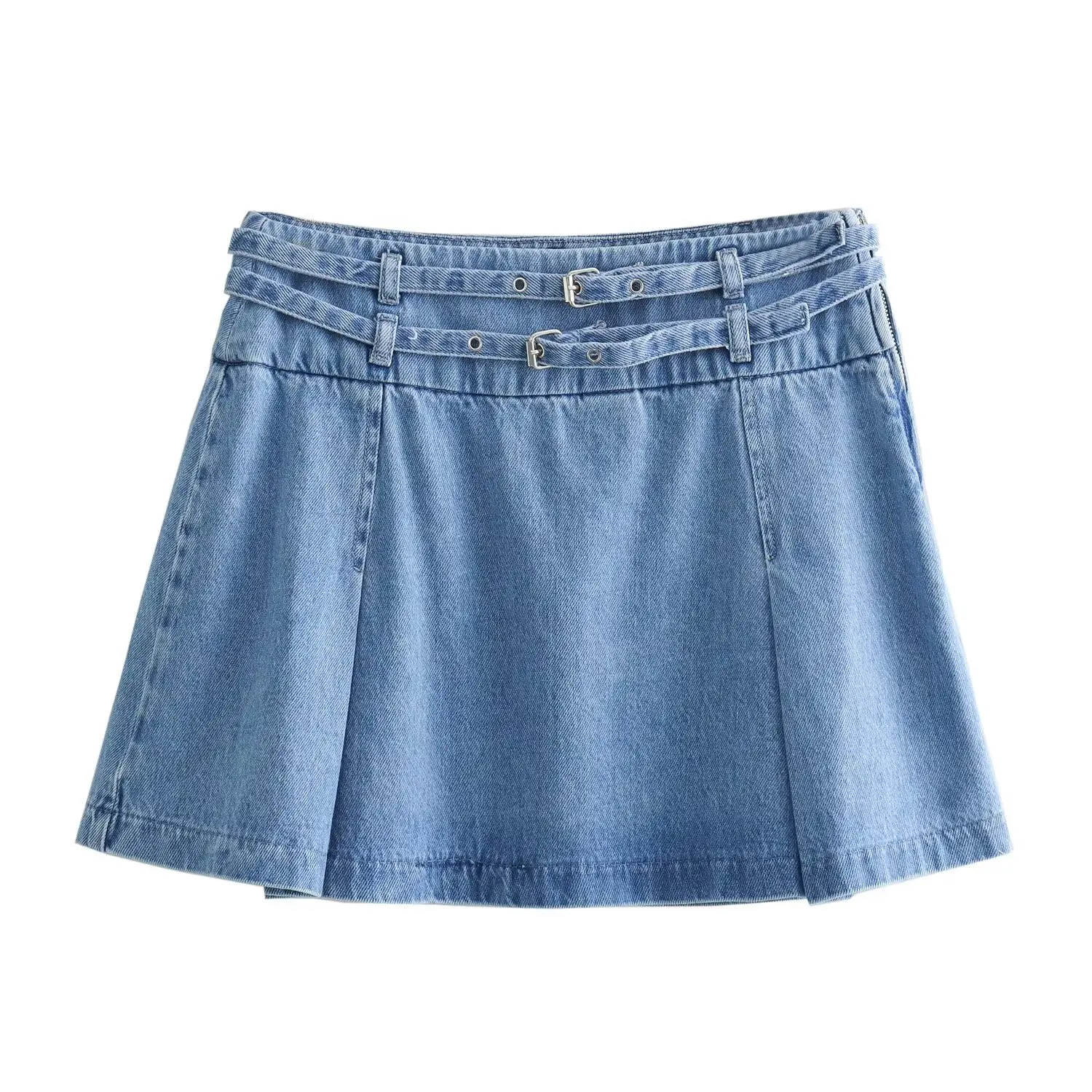 Women's 2024 New Chic and Versatile Casual Fashion With Belt Denim Mini Skirt Vintage A Line High Waist Skirt Mujer