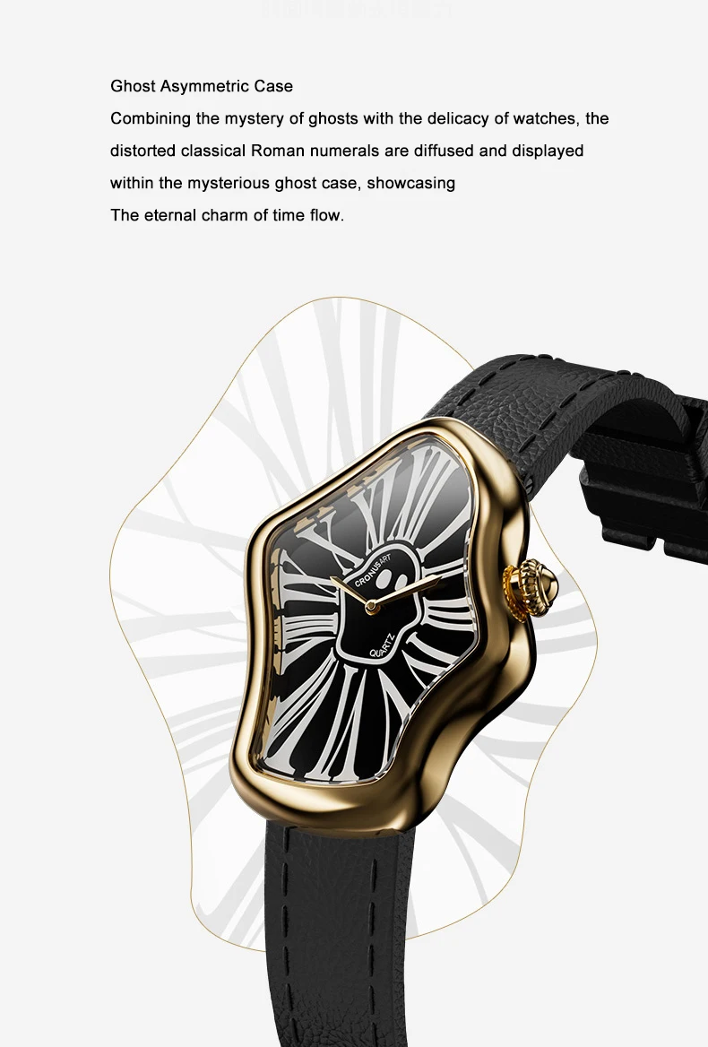 Ronusart-女性用クォーツ時計,高級腕時計,不規則なケース,クリスタルミラー,28mm x 46mm,厚さ7.9mm