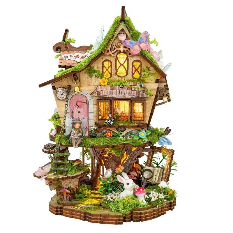 

DIY Rowan's Treehouse Casa Wooden Miniature Model Kit 3D Puzzle Doll Houses With Furniture Dollhouse for Friends Birthday Gifts