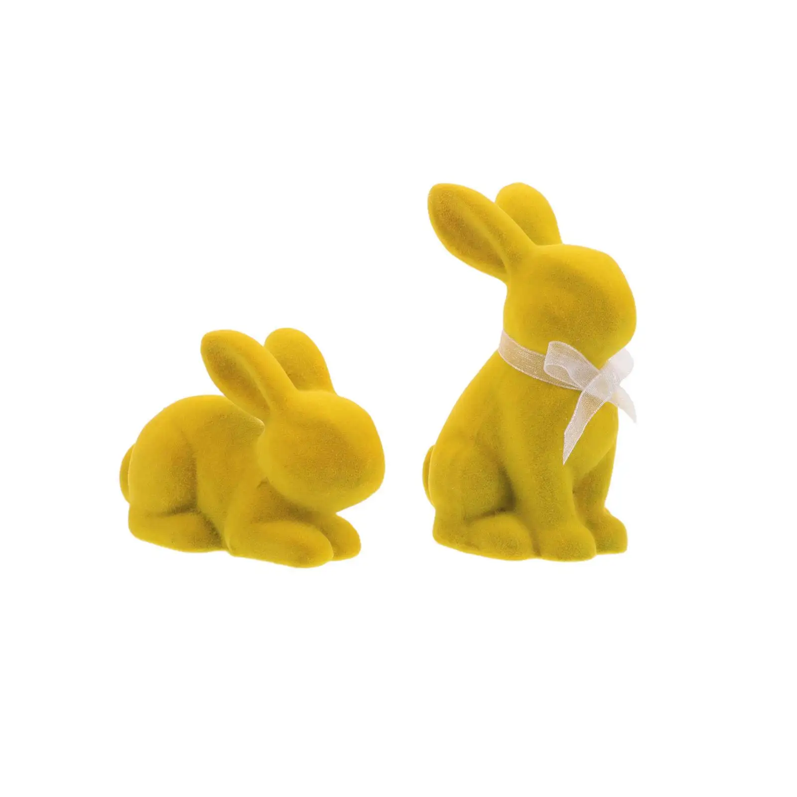 2Pcs Flocked Easter Bunny Ornaments Cute Moss Rabbit Resin Tabletop Spring Home Decor Easter Party Centerpiece Indoor Decoration