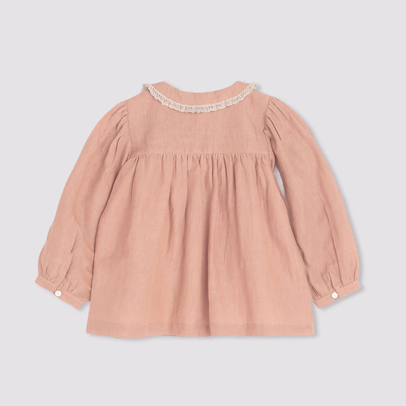 Mädchen Retro Spleißen Spitze Baumwolle Leinen Shirts Herbst Neue Revers Puppe Strickjacke Süße Und Niedliche Baby Mädchen Langarm bluse Tops – Detail 25