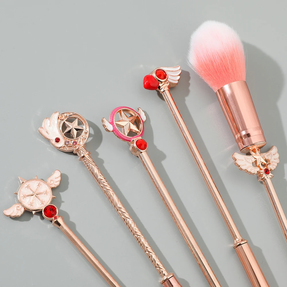 5 pièces/ensemble carte Captor Sakura poignée en métal doux moelleux pinceau de maquillage Anime cosmétiques poudre brosse rose fard à paupières brosse à sourcils