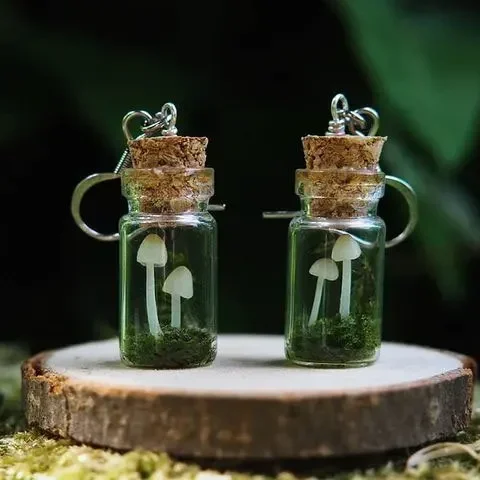 Small bottle of mushroom jar earrings, handmade fairy y2k earrings