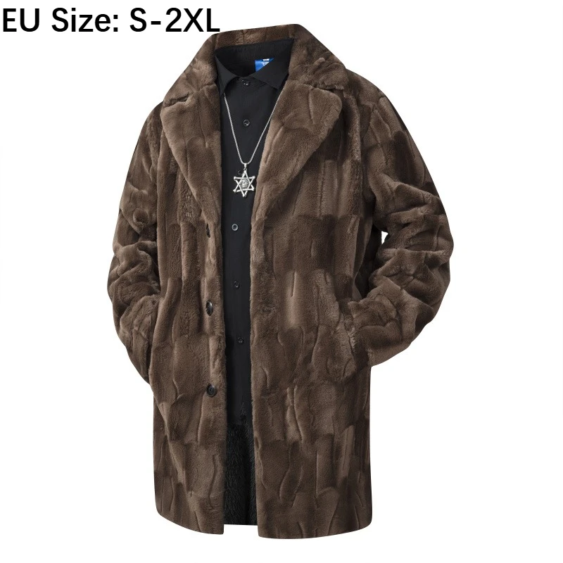 

Men's Longline Faux Mink Coat - European Size Heavyweight Winter Jacket with Cotton Padding for Extreme Cold Weather
