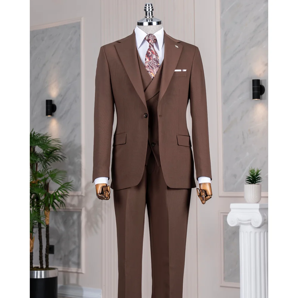 

Chic Notch Lapel Men Suits One Button Prom Evening Party Tuxedos Groom Wedding Business Casual Solid Color Male Suit 3 Pieces