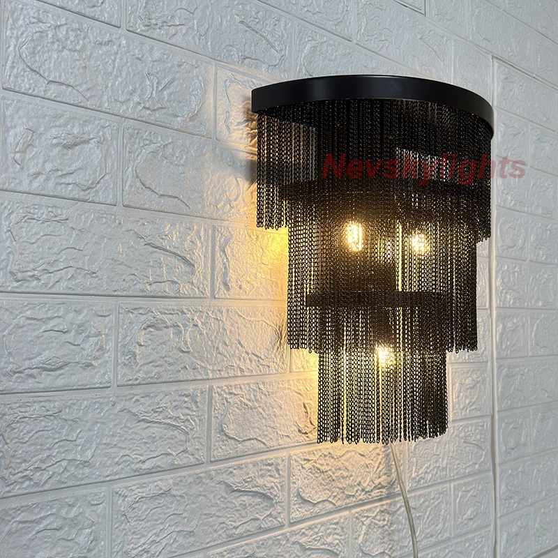 Imagem -06 - Lâmpadas de Parede Retro Tassel com Franja Preta Quarto Loft Sconce Iluminação da Sala Escada Longa