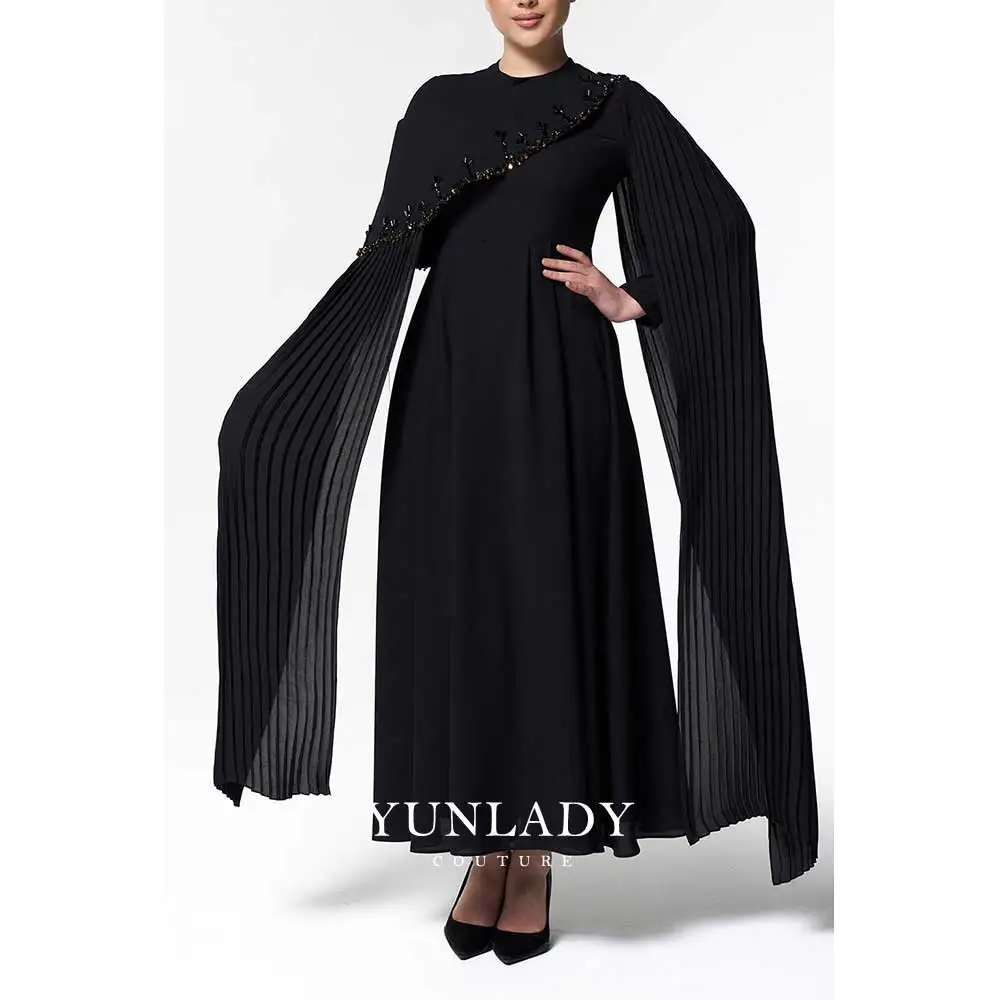 YUNLAN Luxury Saudi Black Cover Up Mom Dress 2024 Saudi Arabia Women Special Occasion Formal Guest Dress Chiffon Sleeves