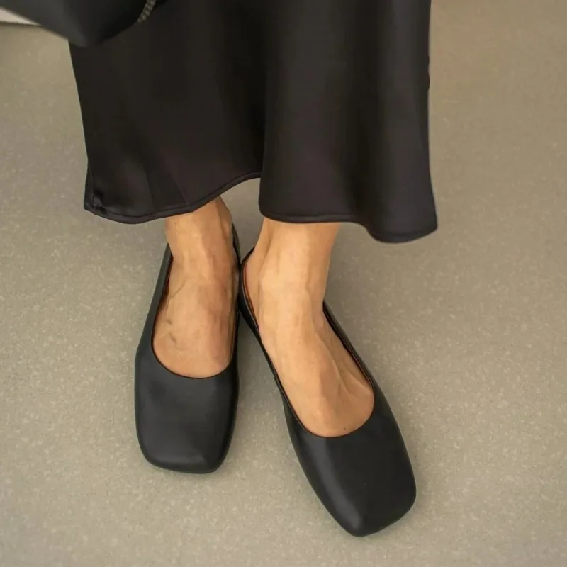 

Fashion Classic Soft Genuine Leather Flats Shoes Elegant Basic Square Toe Flats Platforms Spring Summer Office Shoes