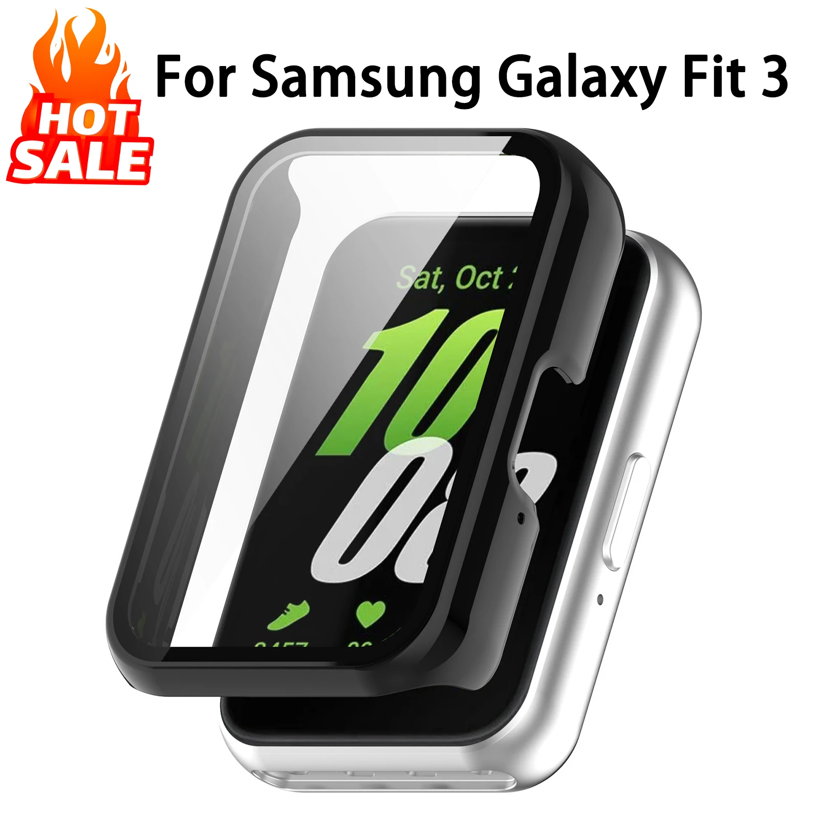 Glass+Case For Samsung Galaxy Fit 3 Hard Bumper Shell Smart Watch All-around Protective Galaxy Fit3 Screen Protector Accessories