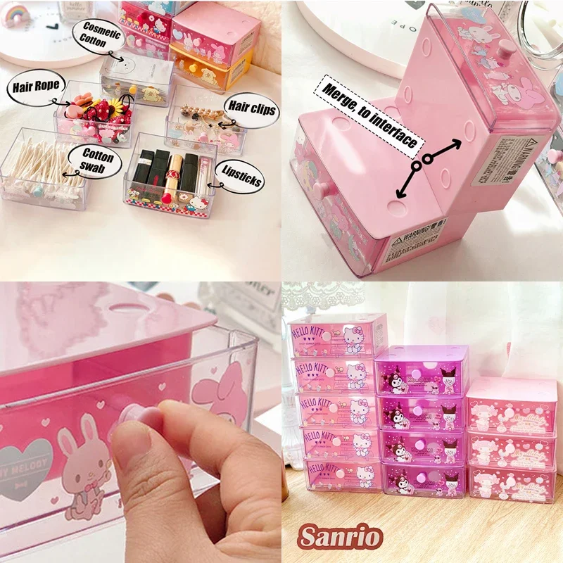 Sanrioハローキティデスクトップ収納ボックス漫画化粧ジュエリークリップスティックステーショナリーオーガナイザープラスチックボックス事務用品
