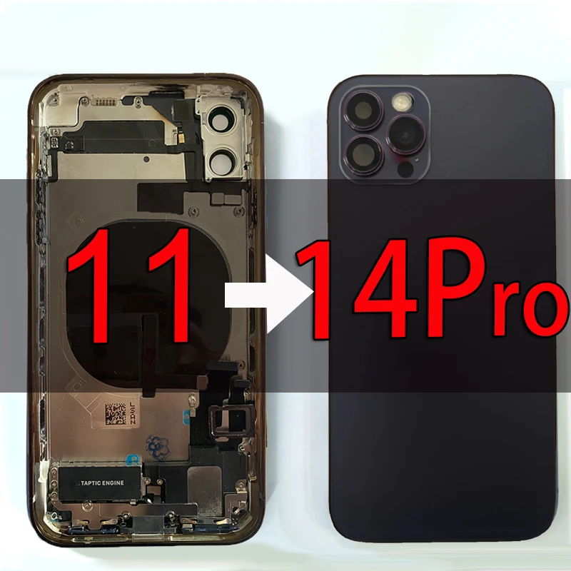 

Pre-installed Flex cable Shiny Frame Diy For iPhone 11 like 14Pro Housing to Diy 14 Pro Flat Edge Backshell Replacement