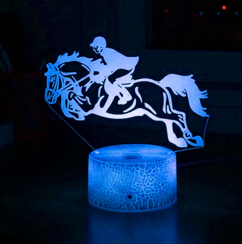 Horse Racing 3D Illusion Lamp Equestrian LED Night Light 7 Colors Change Bedroom Decor Birthday Xmas Gift for Horse Sport Lover