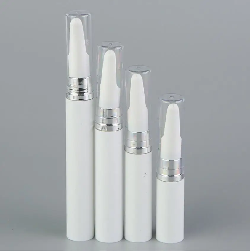 

10 мл белые безвоздушные бутылки серебряный длинный пресс-насос лосьон/эмульсия/сироватка для глаз/эссенция/гелевая основа тоник упаковка для ухода за кожей
