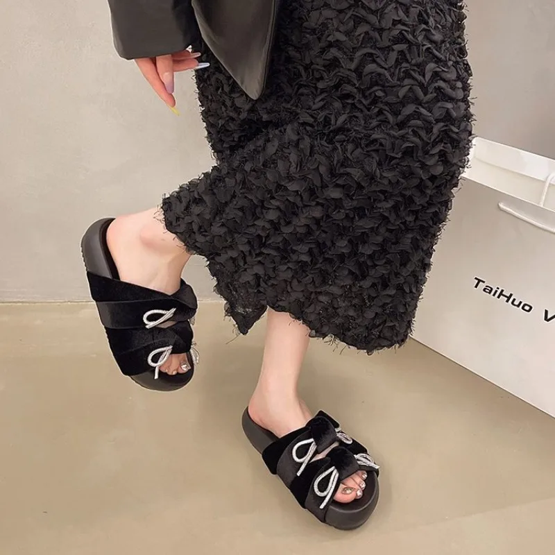 Platform Sandals Women\'s Summer New Double Bow Sandals Fashion Anti-slip Wear-resistant Beach Shoes