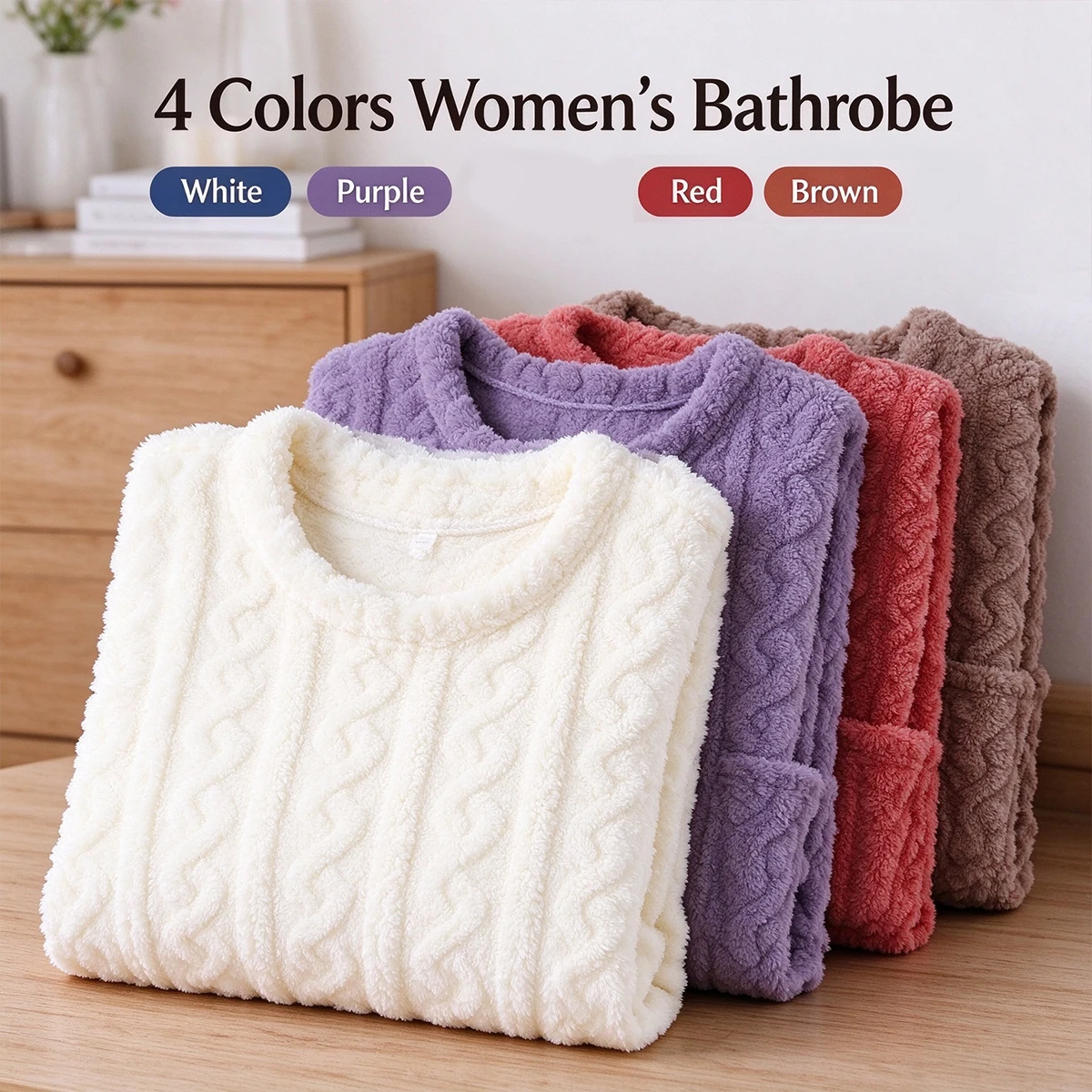 Women Coral Fleece Long Bathrobe Thick Warm Flannel One Piece Nightdress Loose Long Sleeve Sleepwear With Pockets Winter Soft