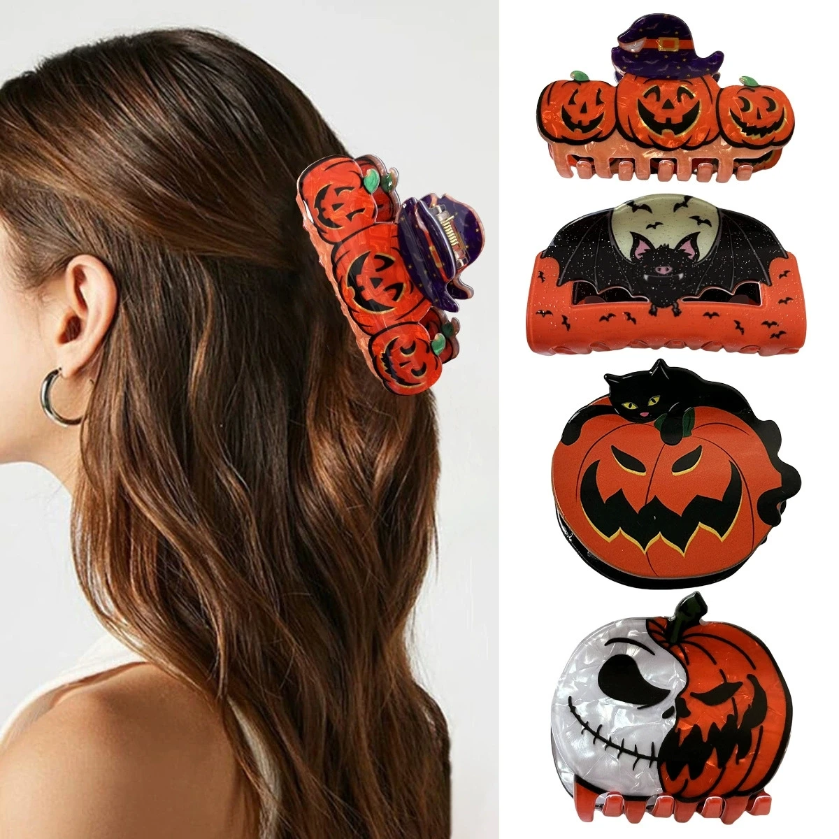 HangZhi Halloween Scary Pumpkin Hairclip Black Cat Bat Novelty Ponytail Clip Horror Cute Women Girl Jewelry NEW