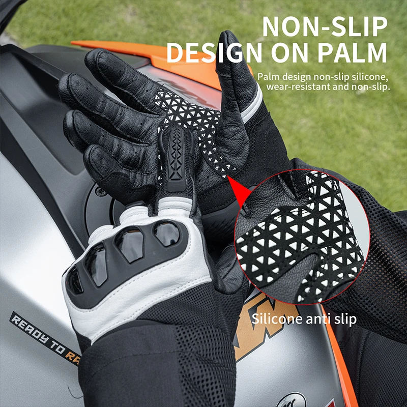 SFK New Summer Mesh Breathable Motorcycle Gloves Full Finger Real Goat Leather Non-slip Wear-resistant Riding Gears Accessories