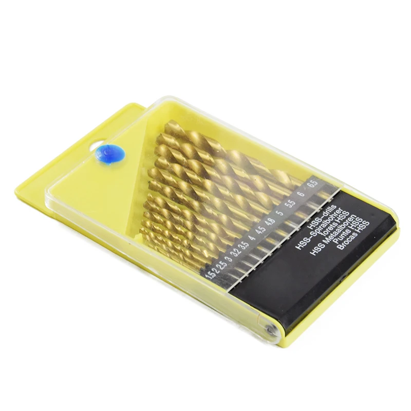 13pc 1.5-6.5mm Round Shank Twist Drill Bit Set Titanium Coated Hole Cutter High Speed Steel Gun Drill Bit Woodworking Metal Tool