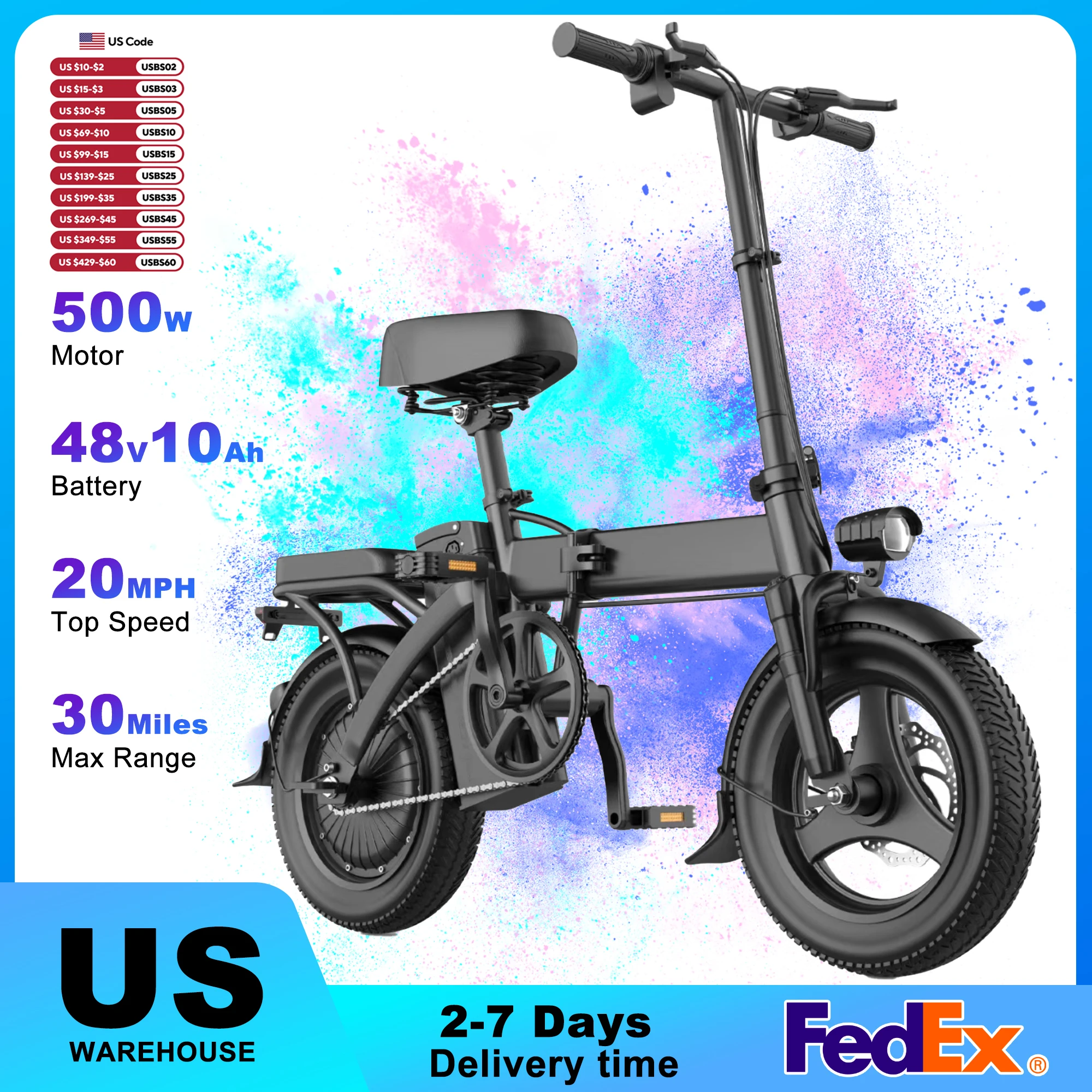 

Peak 750W Electric Bikes Adult,48V 480Wh Removable Battery,20MPH Compact Folding Ebike With LCD Display,20-30Miles Commute Ebike