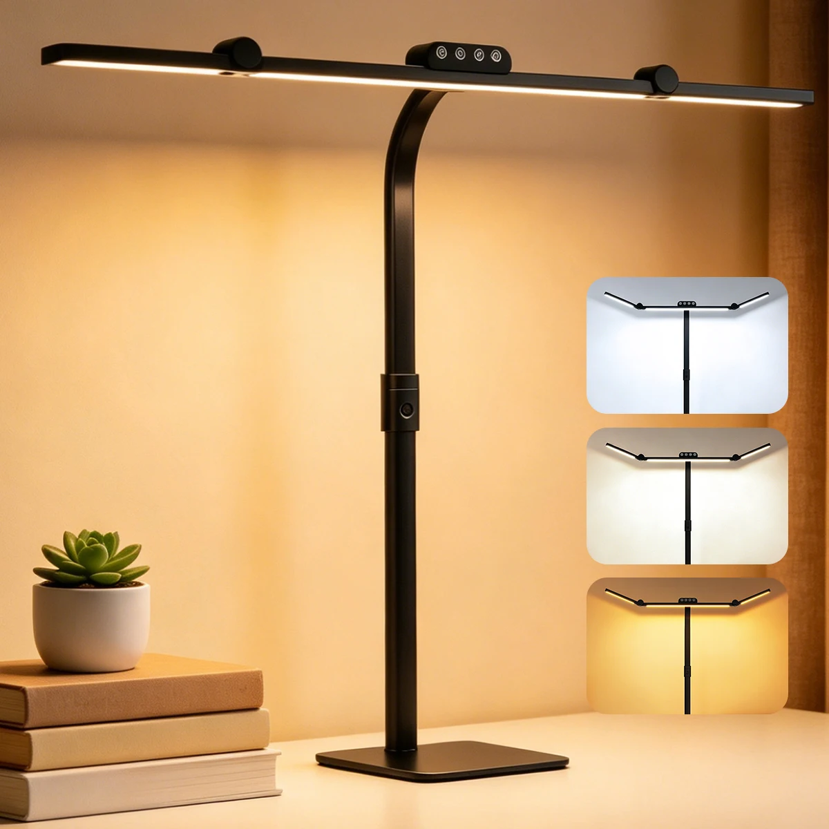 Dreiköpfige LED-Schreibtischlampe, 360° °   Flexible dimmbare CRI95 Augenschutz-Leselampe mit Schwanenhals-Schwenkarm, ultrahell, für Zuhause, Büro und Studium