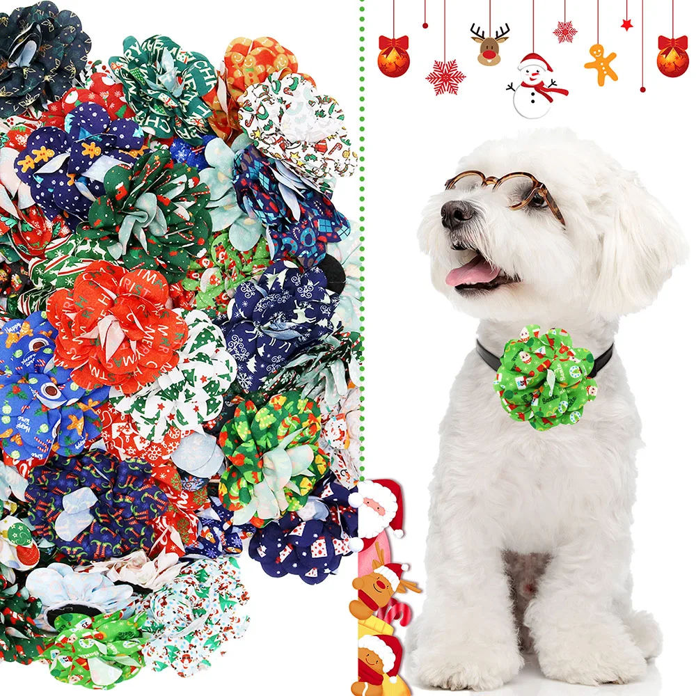 20/40PCS Christmas Dog Neckties With Elastic Bands Pet Dog Collars Grooming Accessories For Dogs Movable Dog Bow Ties Supplies