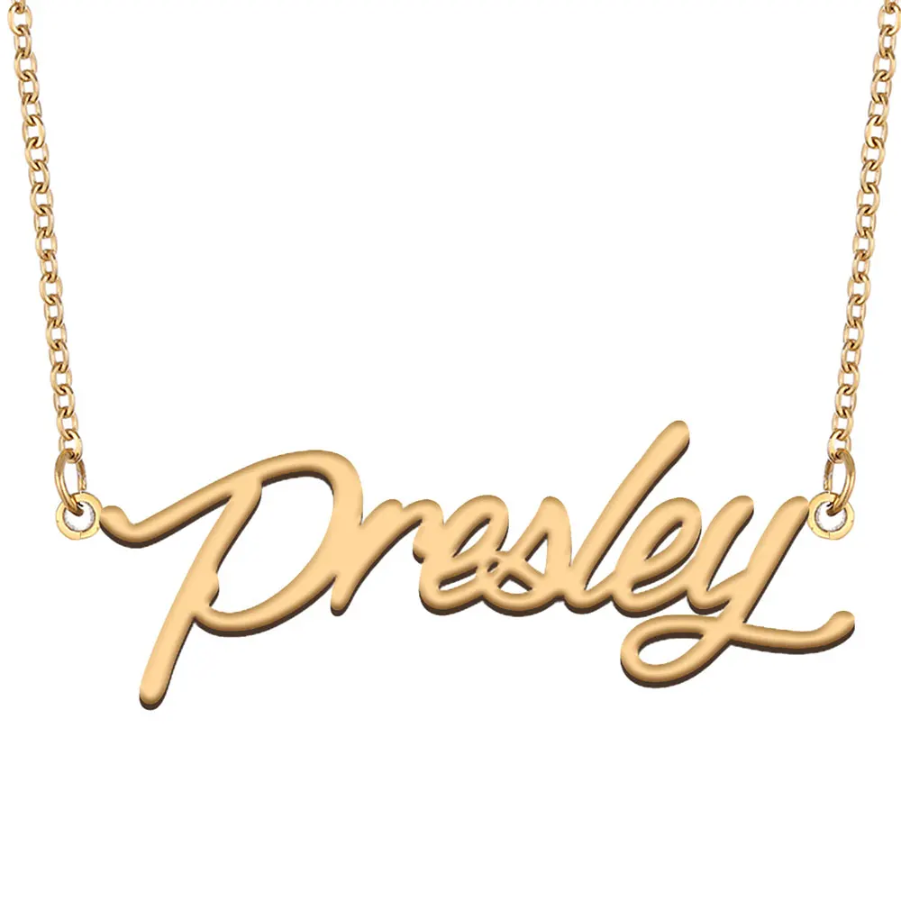 

Presley Name Necklace for Women Gold Color Nameplate Pendant Stainless Steel Jewelry Collares Para Mujer Letters Choker