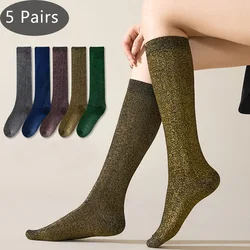5 Pairs Long Socks Women Stockings Warm Gold Silver Wire Sparkling Calf Socks Below The Knee Colorful Fashions Crew Socks Gir
