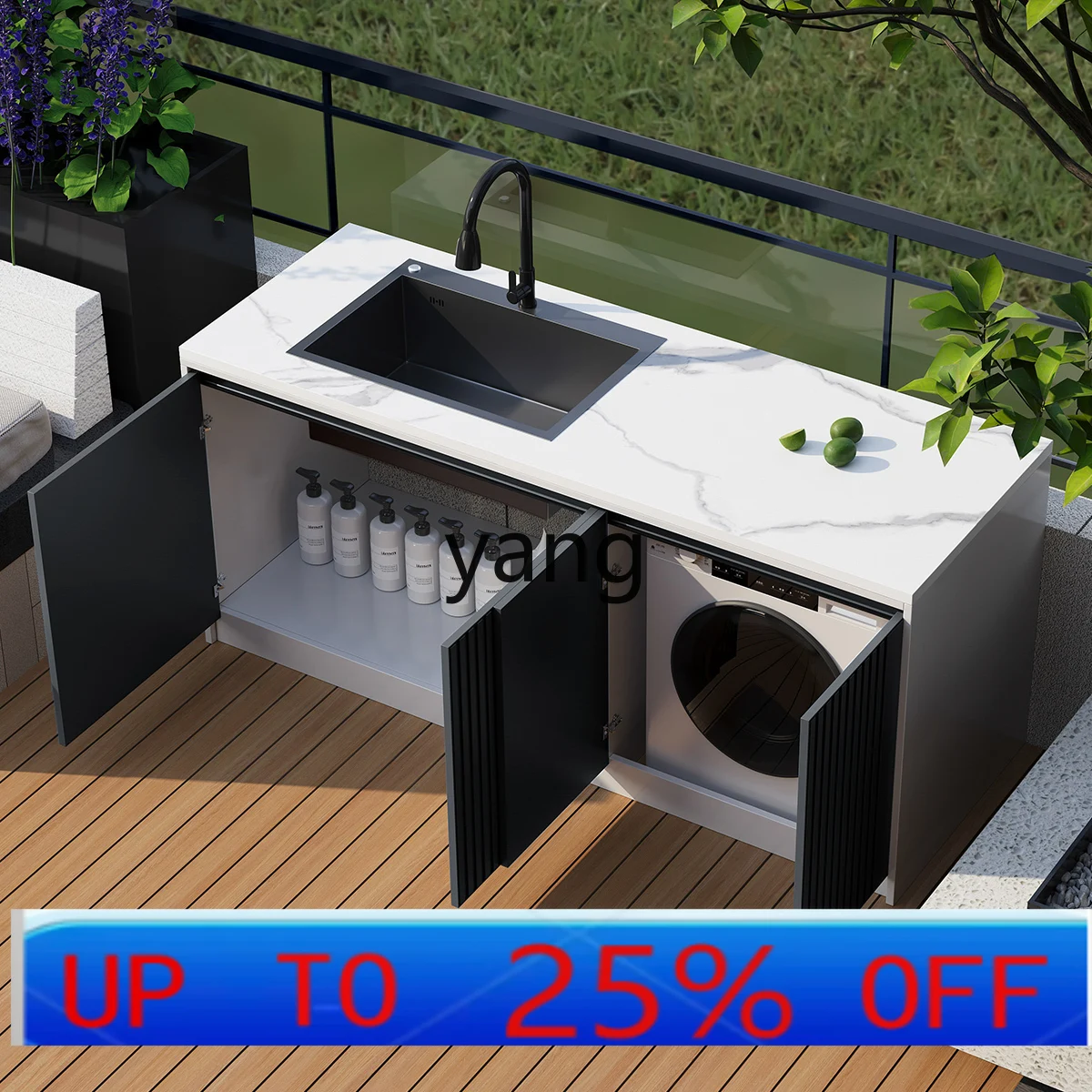 

LMMcourtyard washing machine cabinet console villa outdoor garden rock slab aluminum honeycomb integrated basin