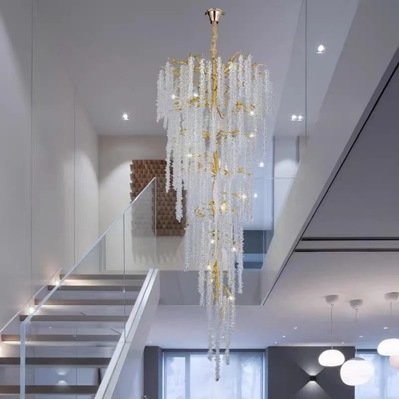 Luxury Branch Crystal Chandelier For Staircase Loft Villa Hotel Lobby High Floor Gold Crystal Tree Branch Hanging Chandeliers
