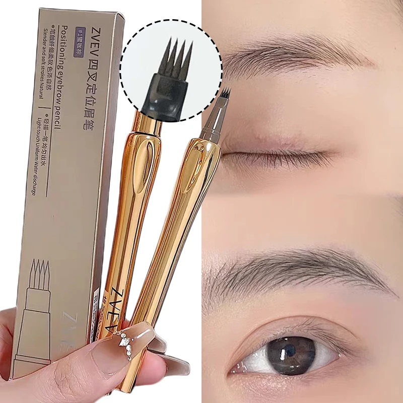 Lápis de sobrancelha líquido impermeável, 3D Wild Brow Makeup Pen, Long Lasting Lower Eyeliner, Posicionamento, 4 Forks, 0,01mm