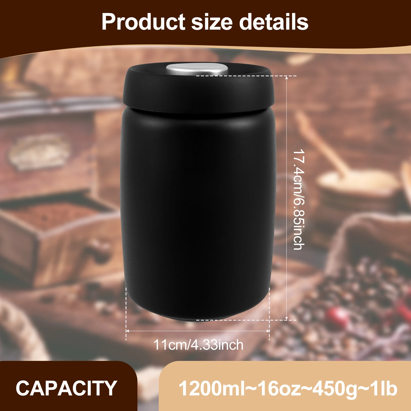 1200ml Coffee Beans Vacuum Canister Airtight Coffee Canister Stainless Steel Coffee Bean Container Multi Use Food Storage Jars
