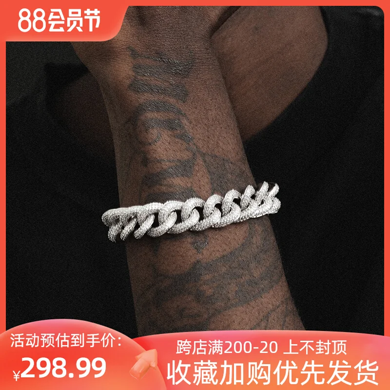 ICE BLING bubble diamond Cuba chain dense diamond bracelet full diamond full diamond men's HipHop hip hop jewelry.