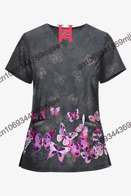 Nurse T-shirt V-neck Pocket Women\'s T-shirts Short Sleeve Kara Tee Large Size Ladies Summer Clothes for Women Clothing Tshirt