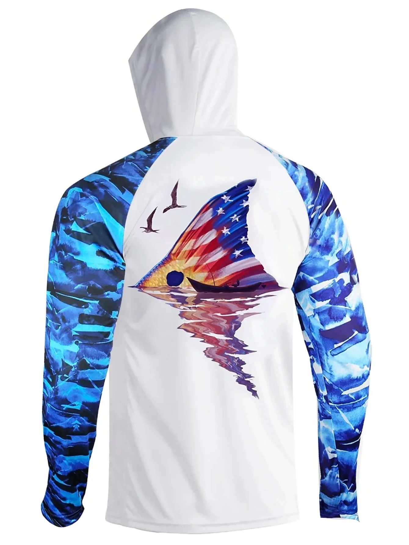 

Men UPF 50+ UV Sun Protection Hooded Shirt Swordfish Print Quick Dry Long Sleeve Fishing Hoodies Hiking Cycling Outdoor