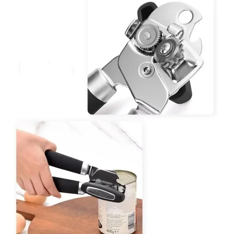 Ouvre-bocal de cuisine multifonction 2 en 1, bouton à rotation facile, ouvre-bouteille de bière portatif en acier inoxydable, ouvre-boîte manuel à bord lisse
