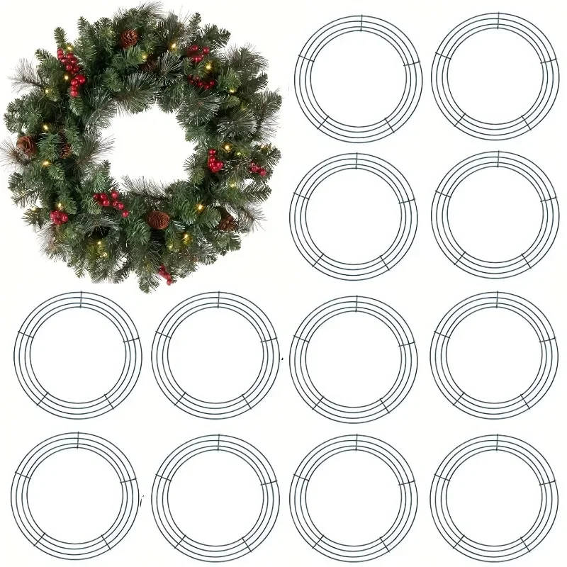 12pcs Metal Garland Frames Set 25.4/30.48cm Round Wire Hoops for DIY Christmas New Year Party Home Decor Crafts Christmas Wreath