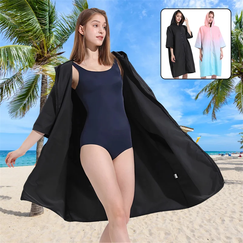 

Adults Surf Poncho Changing Towel Women Men Quick-Dry Hooded Microfiber Beach Blanket Bath Towel Zipper Swim Towel Beach Poncho