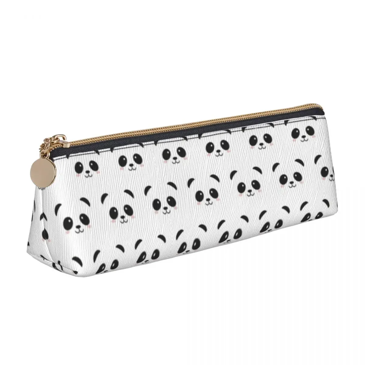 

Panda Bear Leather Pencil Case Cute Bears Adorable Teens Zipper Box Retro Big Triangle Pen Bag