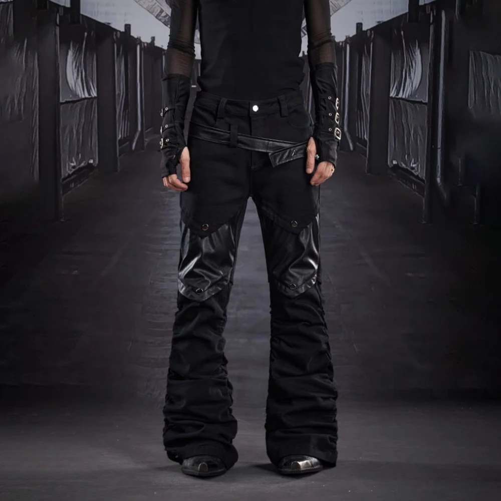

Мужские джинсы из искусственной кожи с пэчворком, весенние, в стиле стритвир, молодежные, рок, хип-хоп, городские, для активного отдыха, прямые, повседневные брюки, мужская одежда, новинка 2026 года