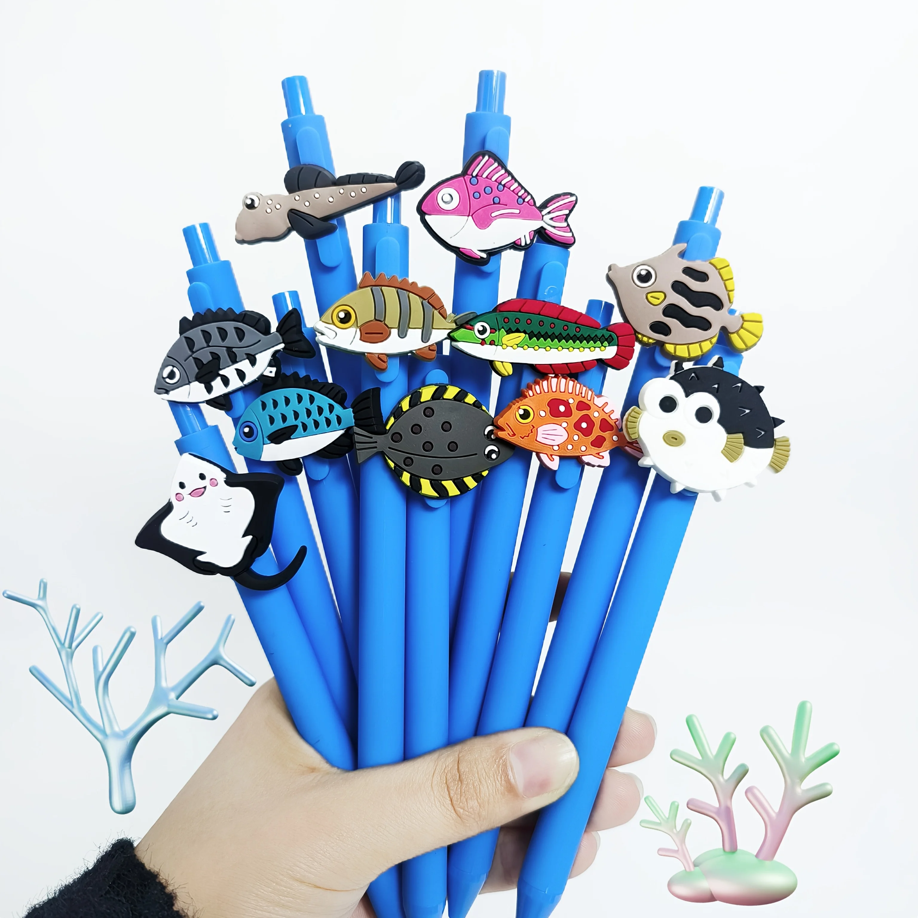 

10 шт., шариковая ручка с нашивкой в виде океанской рыбы, мягкая нашивка из ПВХ, подарочная ручка для студентов, случайный стиль