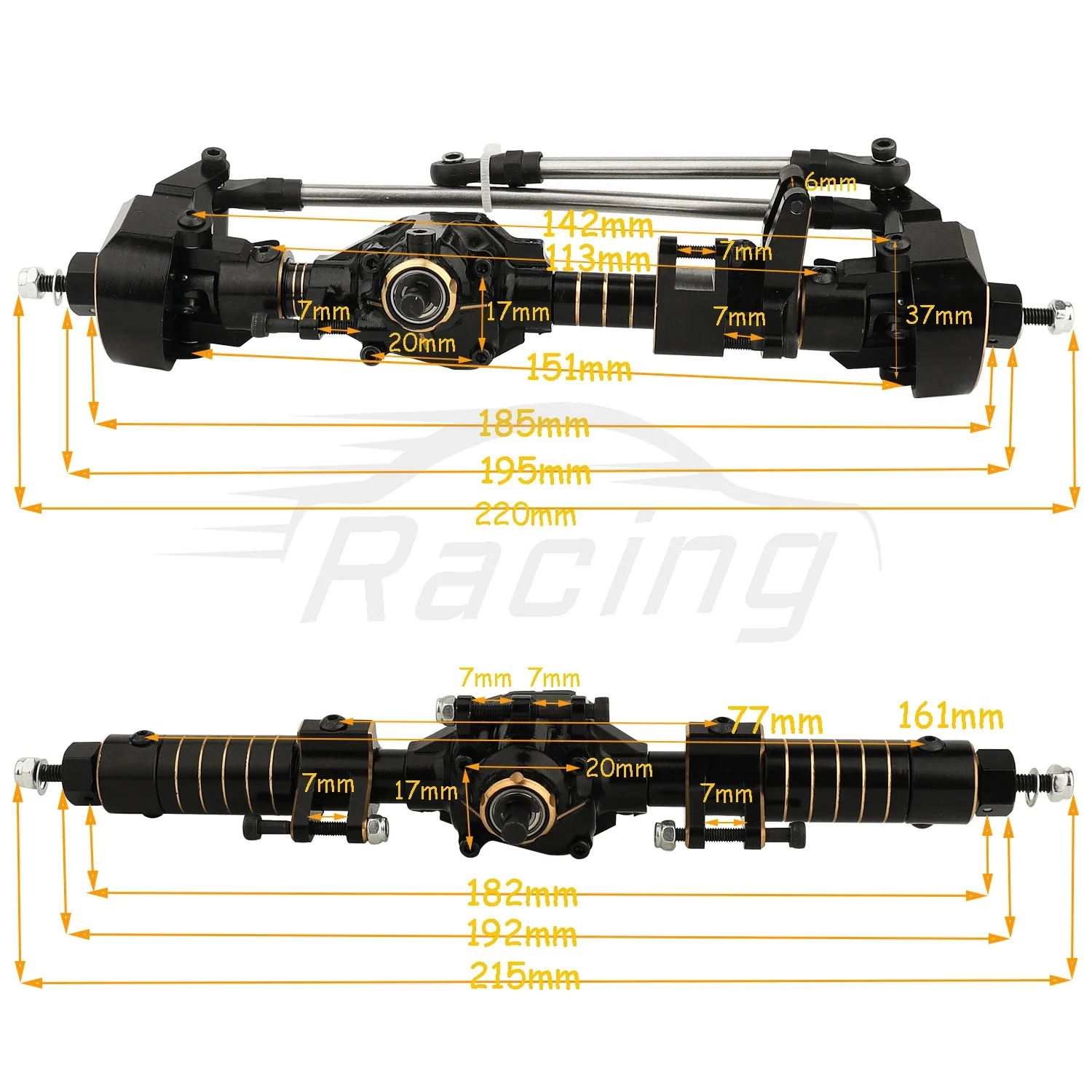 Heavy Duty Brass Black Coating Complete Front Rear Straight Axle for 1/10 RC Crawler Axial SCX10 Pro Car Metal Upgrade Part