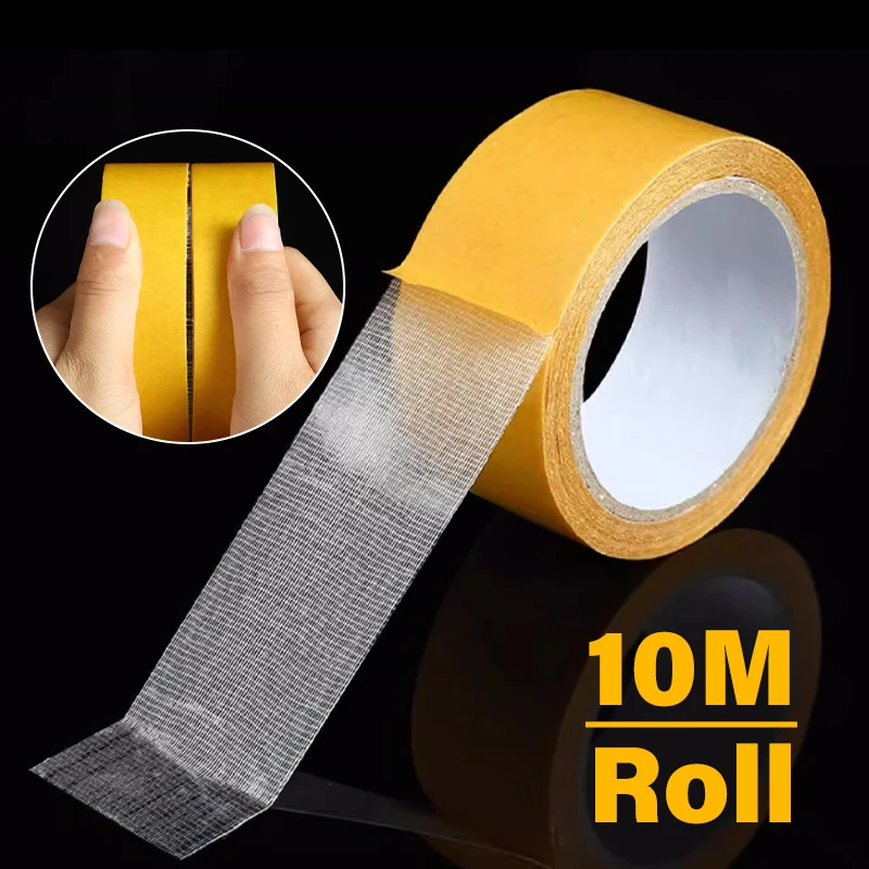 10M/Roll Strong Double Sided Cloth Base Tape 10 - 60mm Clear Mesh Waterproof Fixation Traceless High Viscosity Carpet Adhesive