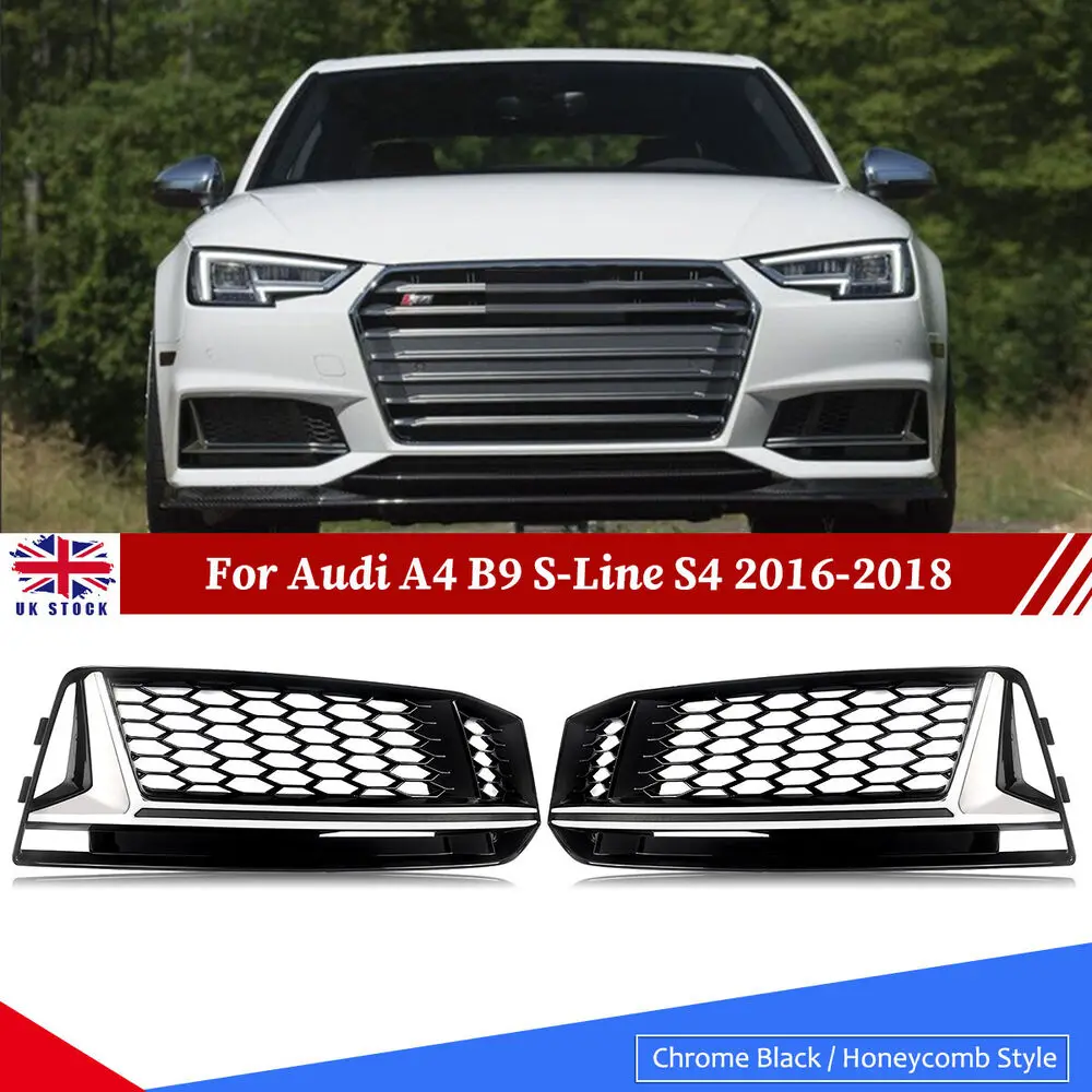 Fit Audi A4 B9 S-Line S4 2016-2018 Front Bumper Honeycomb Fog Light Grille Cover