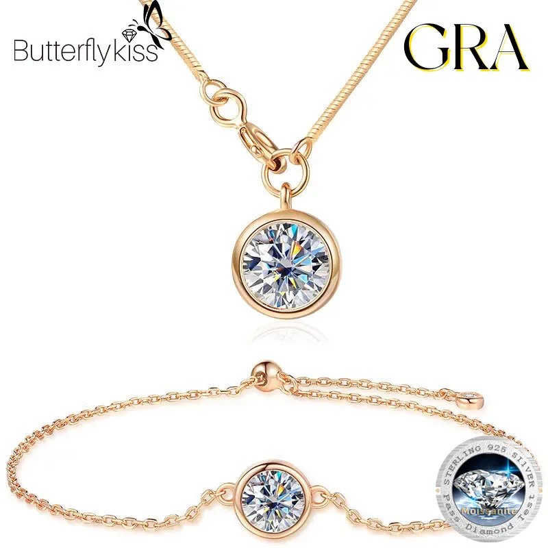 

Butterflykiss 0.5/1CT Round Moissanite Necklace Bracelet 100% Sterling Silver 925 Bubble Pendant Exquisite Jewelry Set For Women
