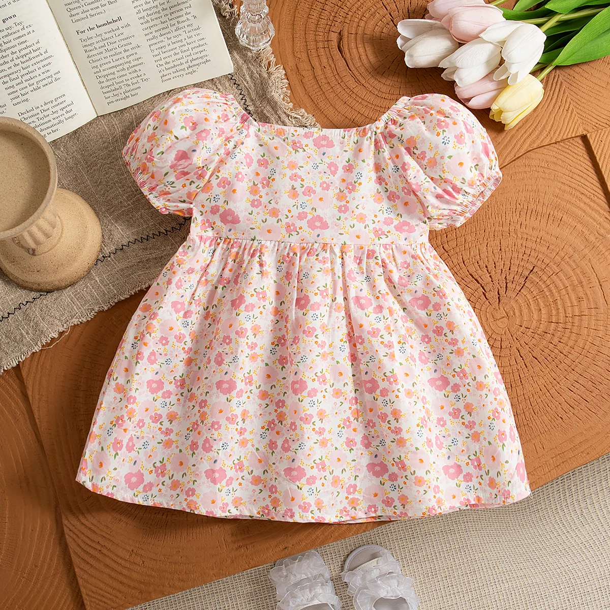 Baby Clothes Girl Summer Full Printed With Bow Decoration Girls\' Dresses Cute Coolred Girl Kid\'s Dress Children\'s Princess Dress