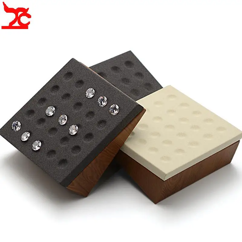 Wood-Grained Leather Solid Wood Jewelry Display Tray Bare Stone Organizer Stand Jewelry Prop Diamond Accessory Stand - view 2