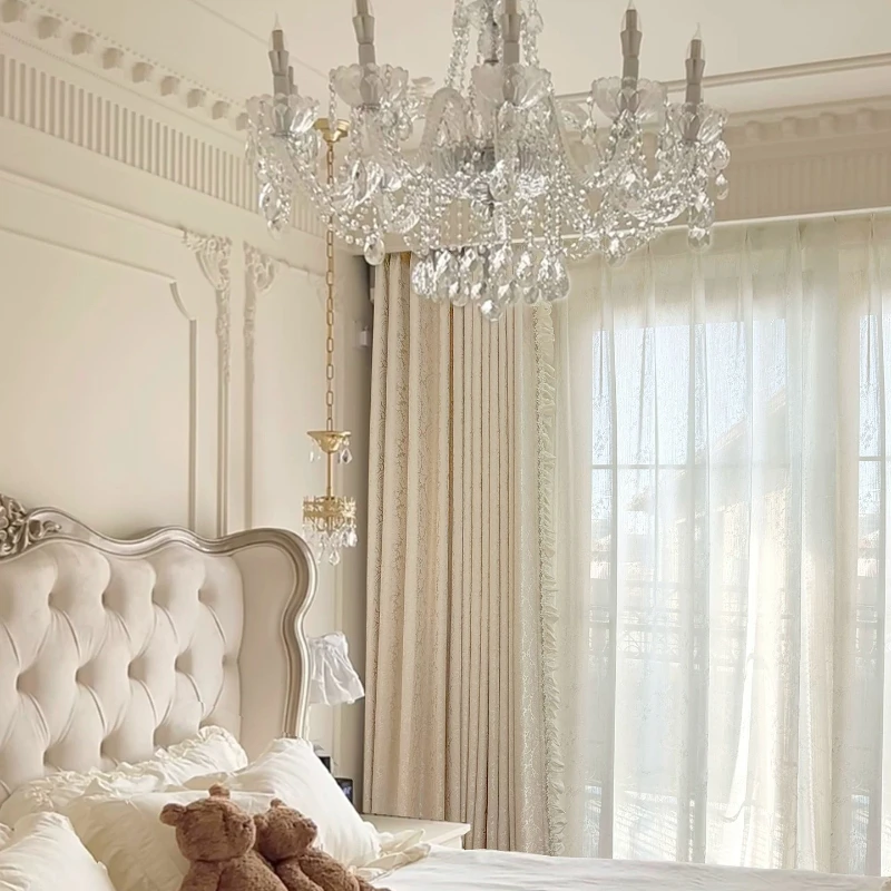 Elegant Custom Size French High Silk Satin Curtains for Bedroom Luxurious Simulated Silk Silky Gloss High Warp Density Decor