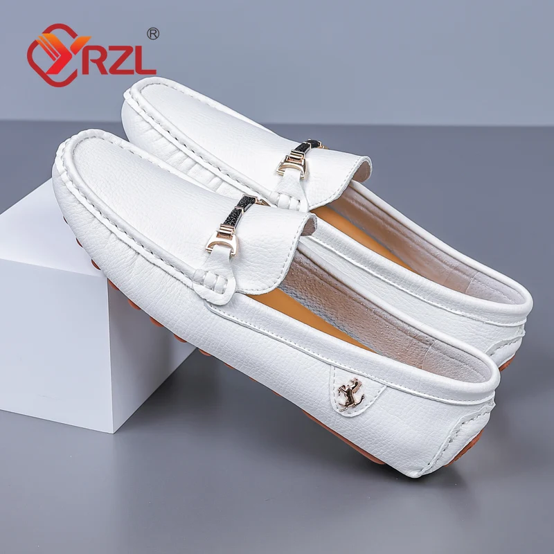 YRZL Men Loafers Soft Moccasins High Quality Spring Autumn PU Leather Shoes Men Flat Driving Shoes White Loafers for Men