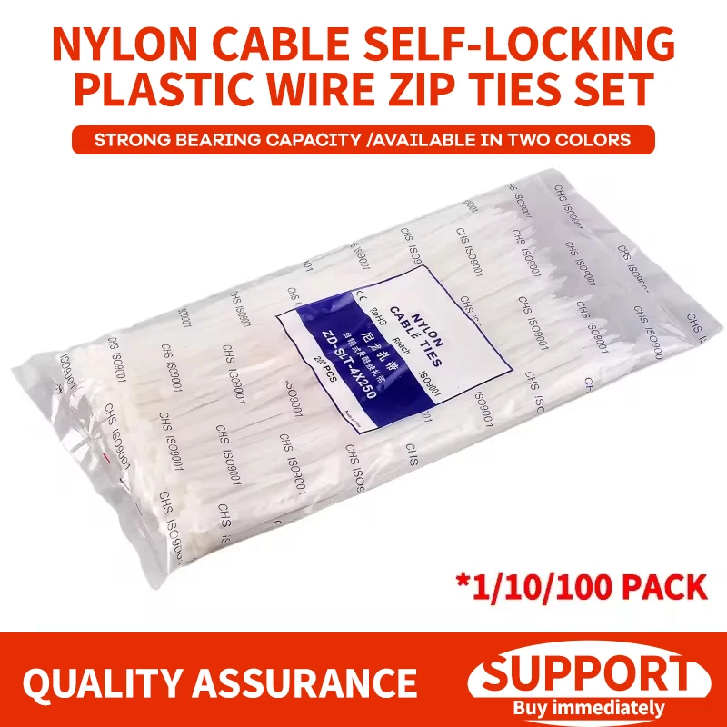 

Pack of 1000/250Pcs White Nylon Cable Self-locking Wire Zip Ties Set Kit 3*100 3*150 4*200 Industrial Supply Fasteners Cable