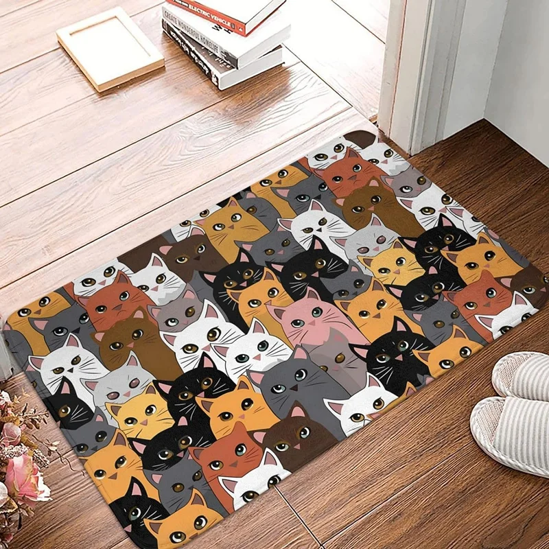 Colorful Cat Entrance Welcome Door Mat Non Slip Kitchen Rugs Home Doormat Cartoon Decor Rug Super Absorbent Carpet for Bathroom